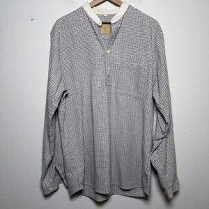VTG Wah Maker Men Henley Cotton Shirt L Black White Check Band Collar‎ Western